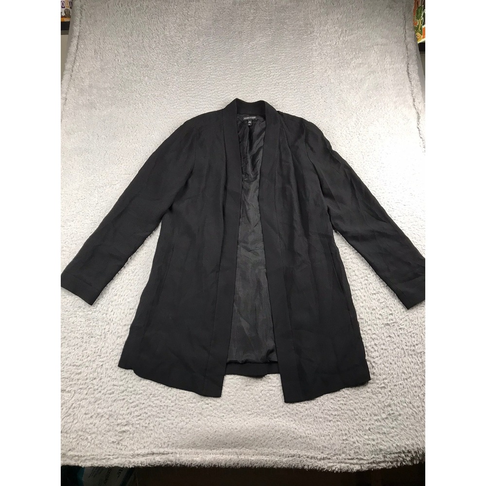 Eileen Fisher Blazer Women S Black 100% Silk Open Front Longline Jacket Cardigan